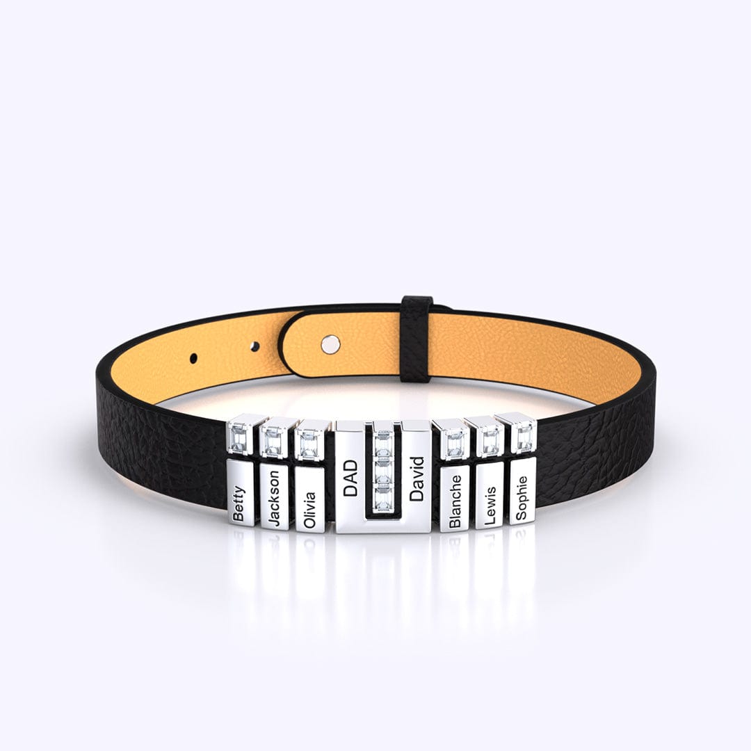 Mother's Gift Personalized Leather V Bracelet With Diamond Beads