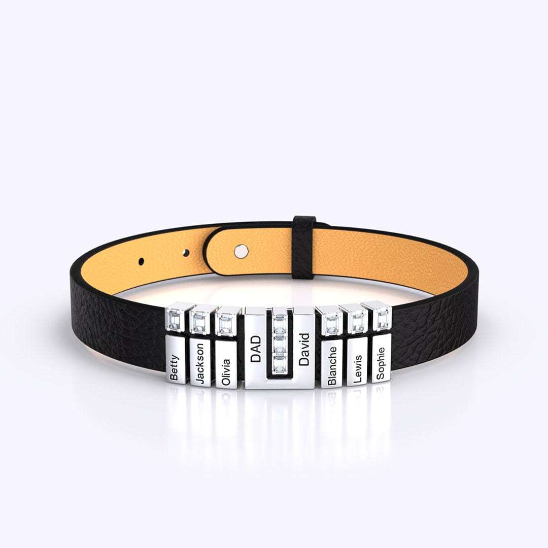 Mother's Gift Personalized Leather V Bracelet With Diamond Beads