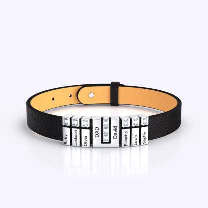 Mother's Gift Personalized Leather V Bracelet With Diamond Beads