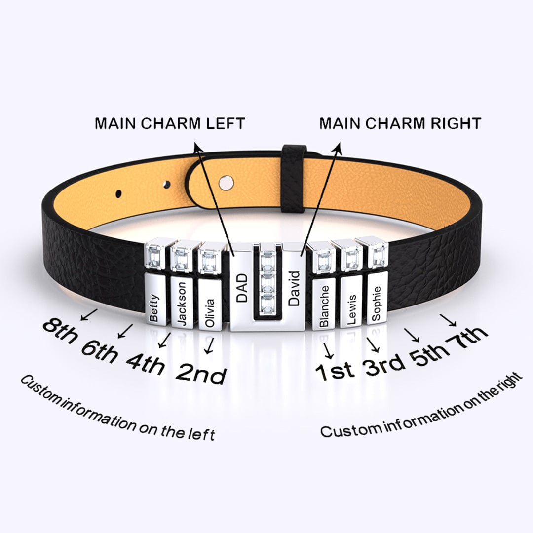 Mother's Gift Personalized Leather V Bracelet With Diamond Beads