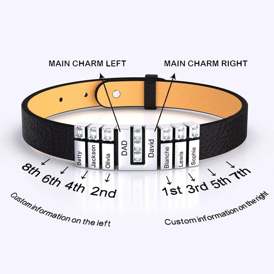 Mother's Gift Personalized Leather V Bracelet With Diamond Beads