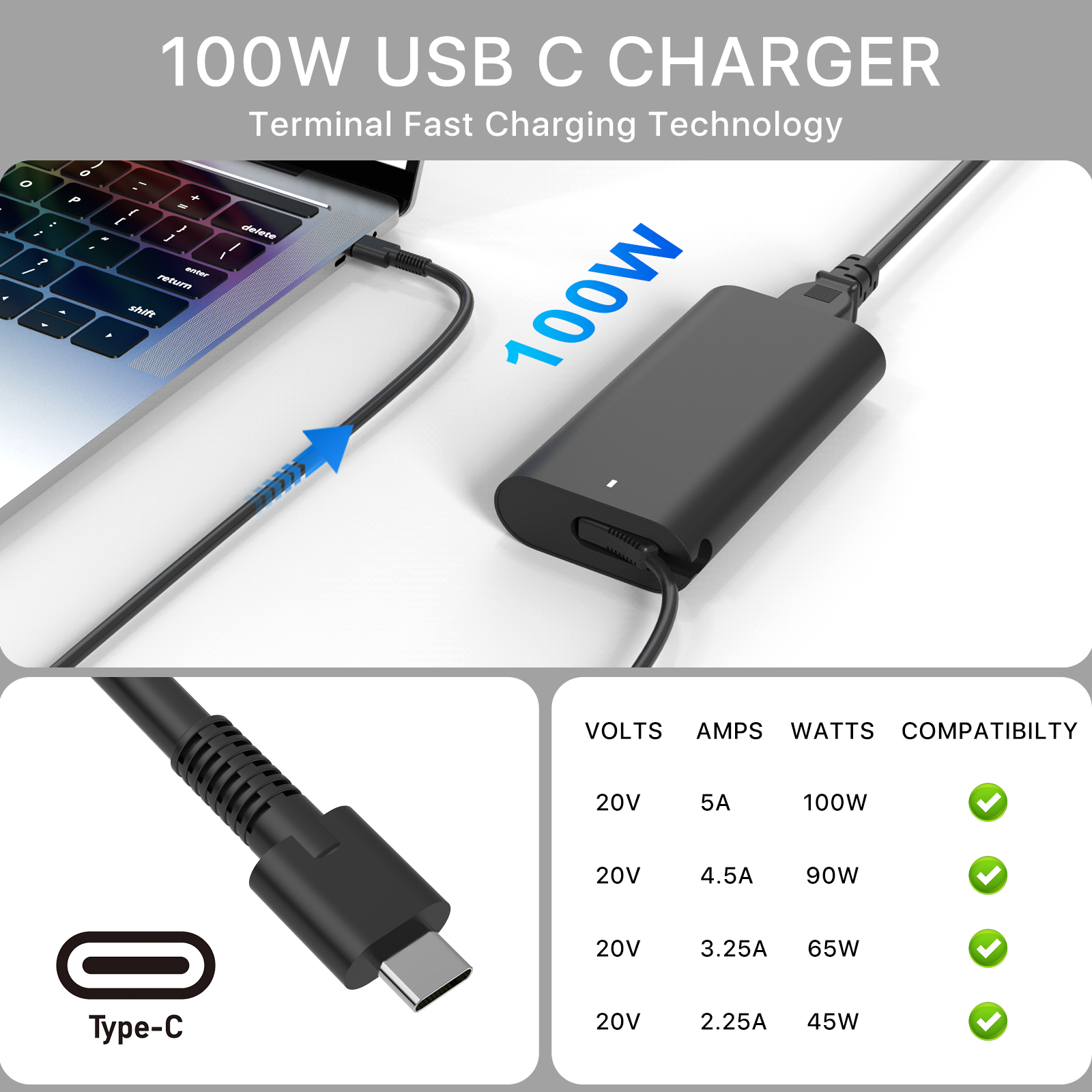 100W USB C  Power Adapter
