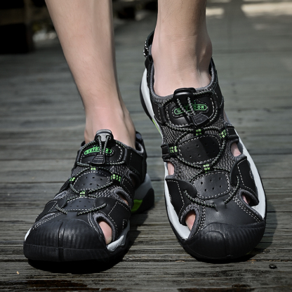 Men's Sport Sandals Outdoor Hiking Leather Closed Toe Sandals Athletic Lightweight Summer Walking Casual Sandals Water Shoes