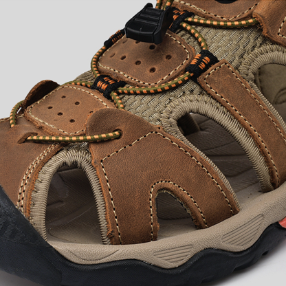 Men's Sport Sandals Outdoor Hiking Leather Closed Toe Sandals Athletic Lightweight Summer Walking Casual Sandals Water Shoes