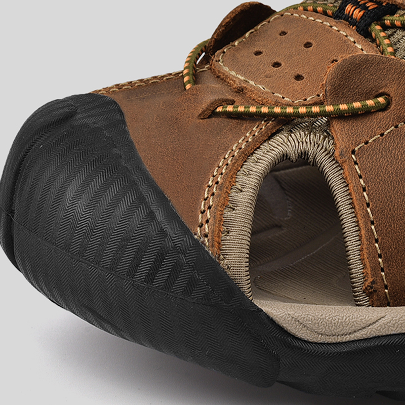 Men's Sport Sandals Outdoor Hiking Leather Closed Toe Sandals Athletic Lightweight Summer Walking Casual Sandals Water Shoes