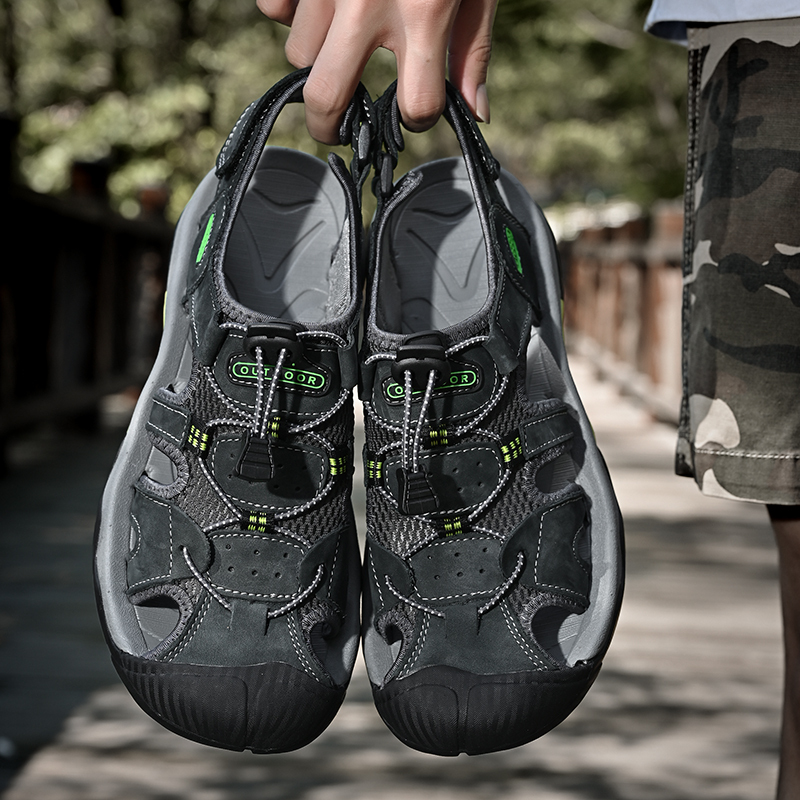 Men's Sport Sandals Outdoor Hiking Leather Closed Toe Sandals Athletic Lightweight Summer Walking Casual Sandals Water Shoes