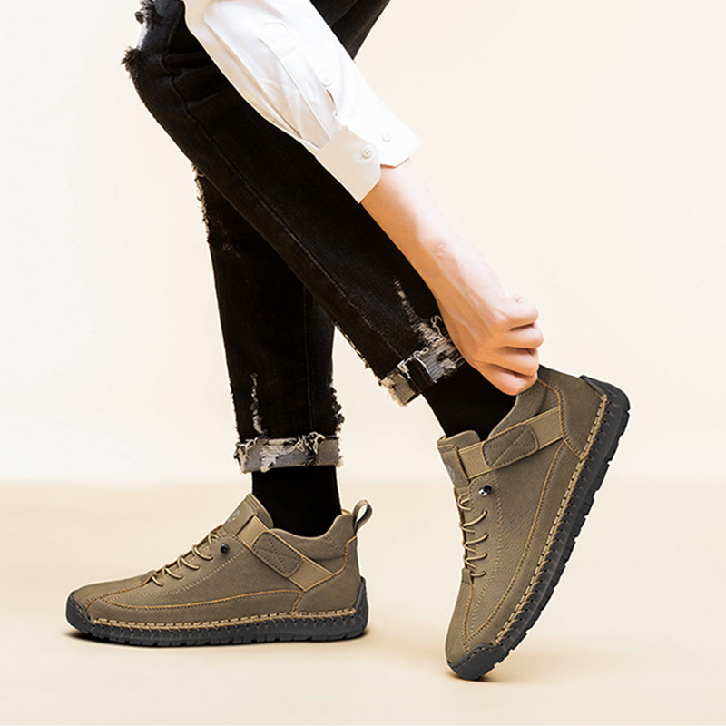 Mens Casual Shoes Summer Breathable Sneakers Loafers Walking Shoes Hand Made Lace-Up Leather Dress Flats Shoes for Driving Business Working Office