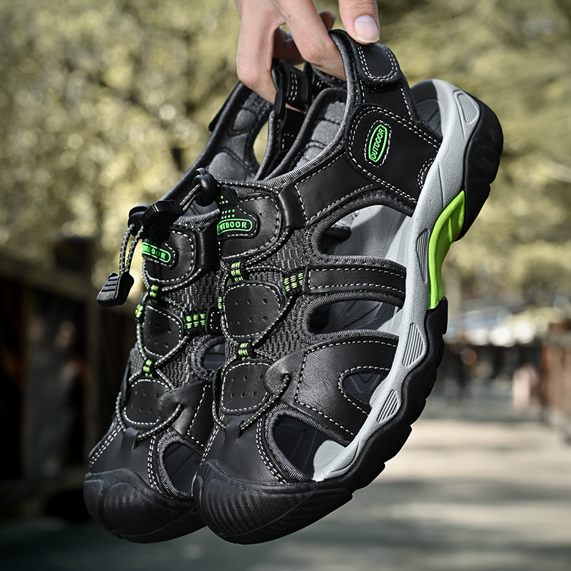 Men's Sport Sandals Outdoor Hiking Leather Closed Toe Sandals Athletic Lightweight Summer Walking Casual Sandals Water Shoes