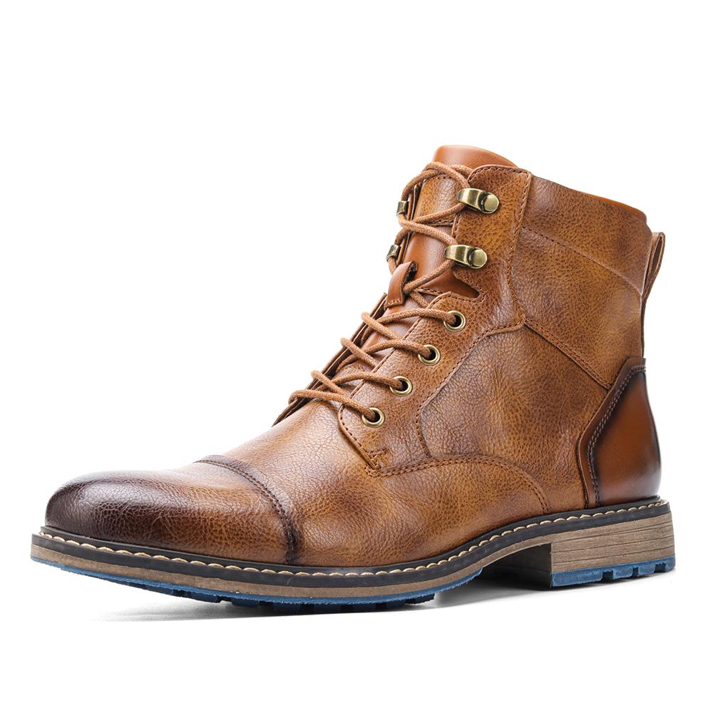 Men's Vintage Leather Work Ankle Boots Hand-sewn Laces Comfortable Non-slip American Boots