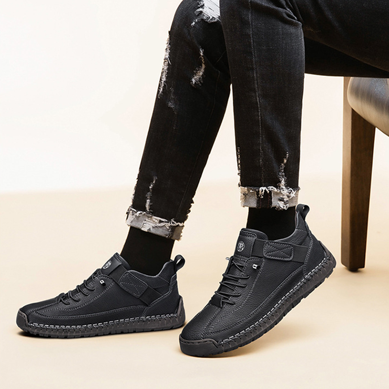 Mens Casual Shoes Summer Breathable Sneakers Loafers Walking Shoes Hand Made Lace-Up Leather Dress Flats Shoes for Driving Business Working Office