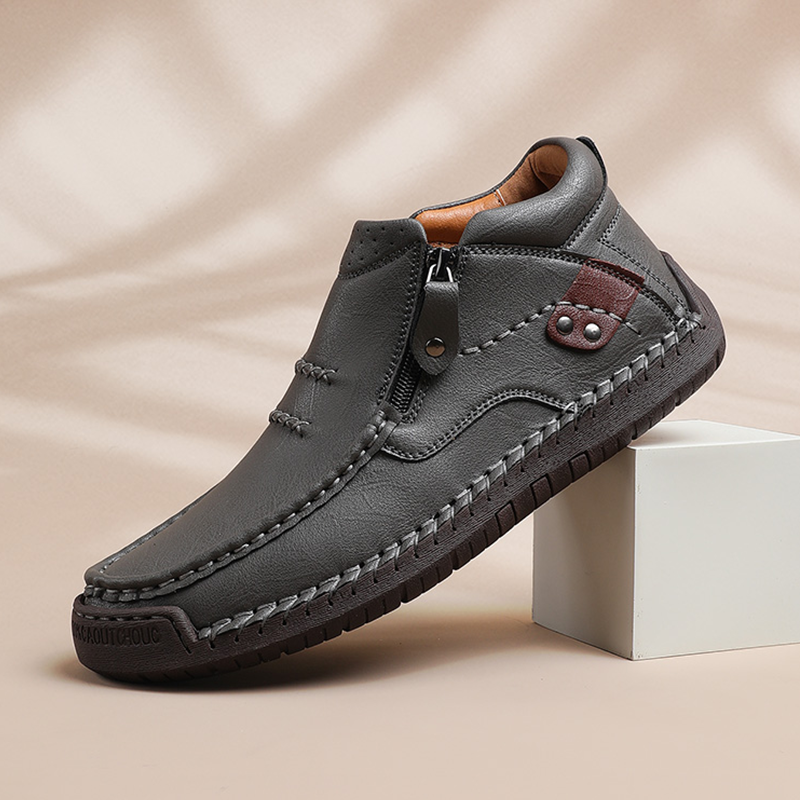 Men’s Slip-On Orthopedic Leather Boots – Handmade with Premium Leather, Wide Toe, Arch Support, Memory Foam Insole, Non-Slip Sole for Casual, Travel & Outdoor