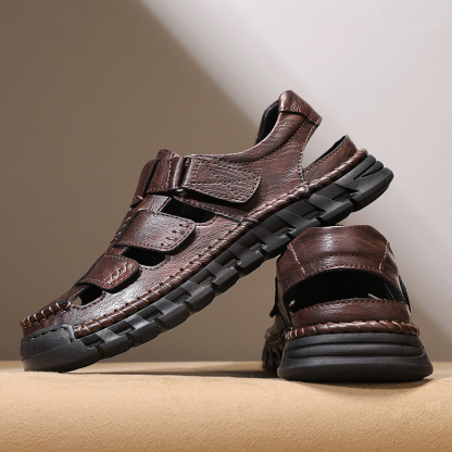 Men's Orthopedic Sport Sandals Closed Toe Outdoor Handmade Leather Sandal Adjustable Summer Fisherman Beach Shoes