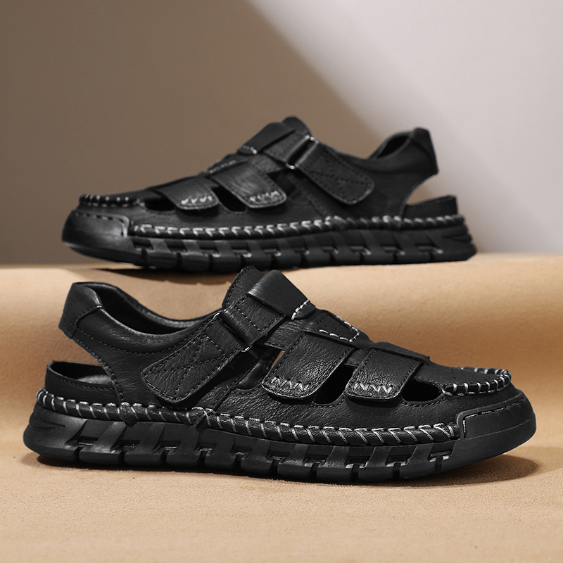 Men's Orthopedic Sport Sandals Closed Toe Outdoor Handmade Leather Sandal Adjustable Summer Fisherman Beach Shoes