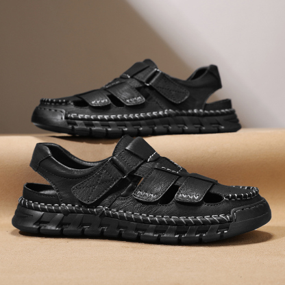 Men's Orthopedic Sport Sandals Closed Toe Outdoor Handmade Leather Sandal Adjustable Summer Fisherman Beach Shoes
