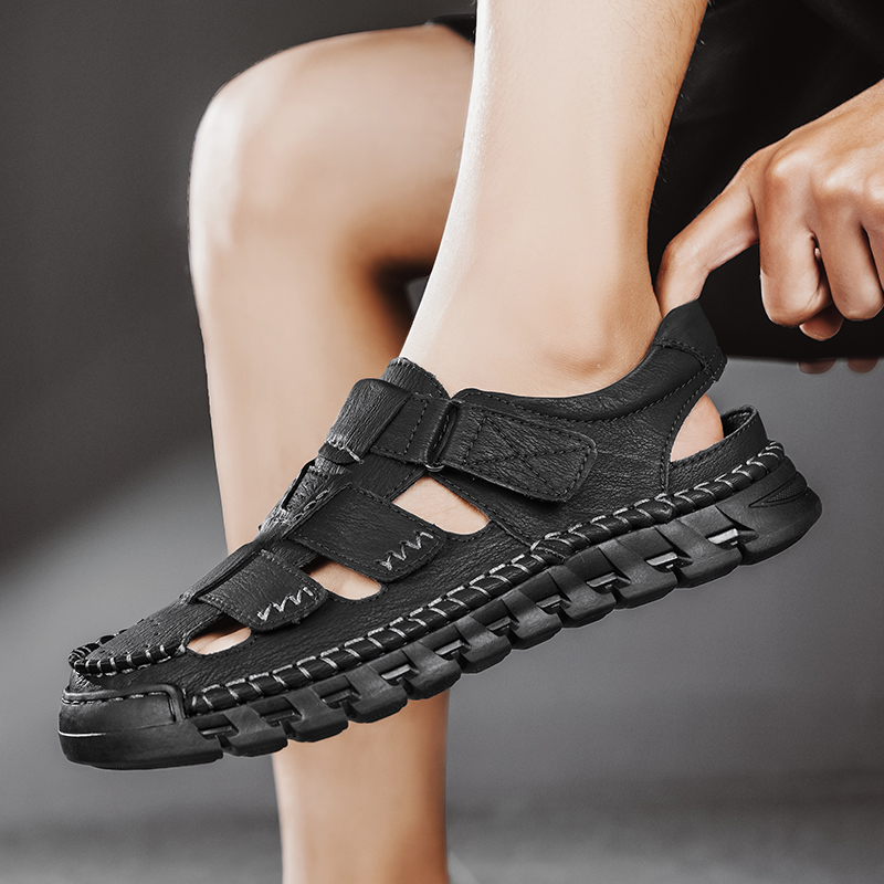 Men's Orthopedic Sport Sandals Closed Toe Outdoor Handmade Leather Sandal Adjustable Summer Fisherman Beach Shoes