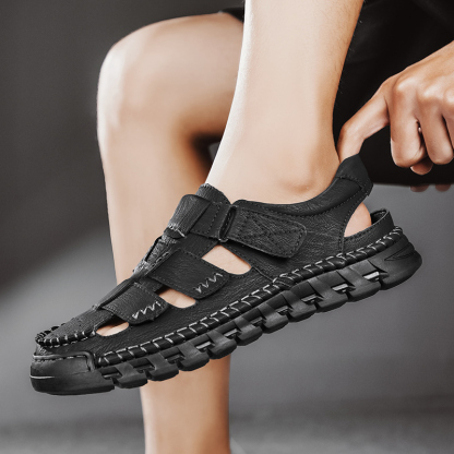 Men's Orthopedic Sport Sandals Closed Toe Outdoor Handmade Leather Sandal Adjustable Summer Fisherman Beach Shoes