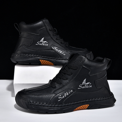 Men's Orthopedic Walking Shoes - Built-In Arch Support; Waterproof Leather Upper; Wide Toe; Non-Slip; Anti-Wear; Comfortable