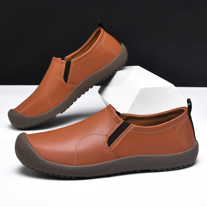Mens Leather Slip On Hiking Outdoor Waterproof Causal Loafers Work Walking Shoes