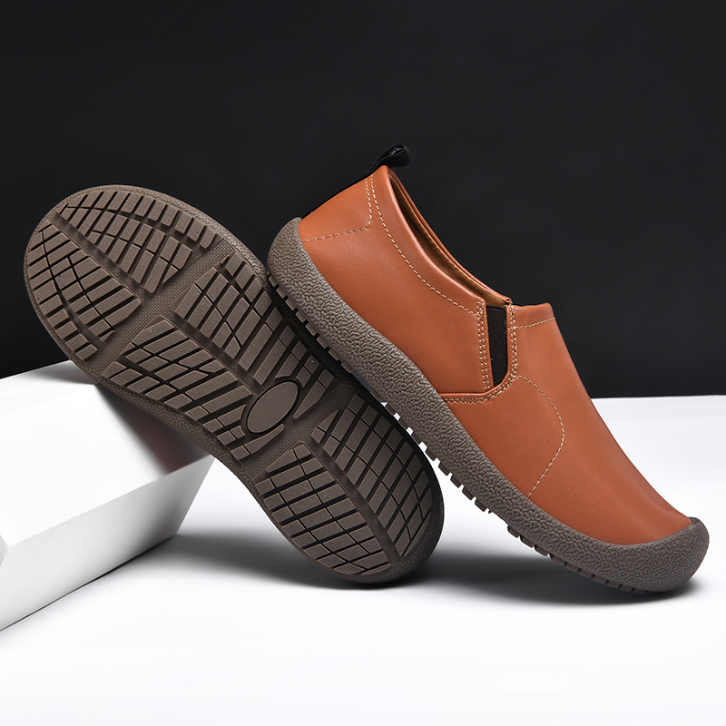Mens Leather Slip On Hiking Outdoor Waterproof Causal Loafers Work Walking Shoes