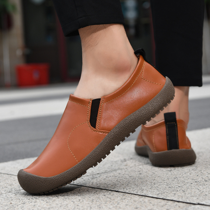 Mens Leather Slip On Hiking Outdoor Waterproof Causal Loafers Work Walking Shoes
