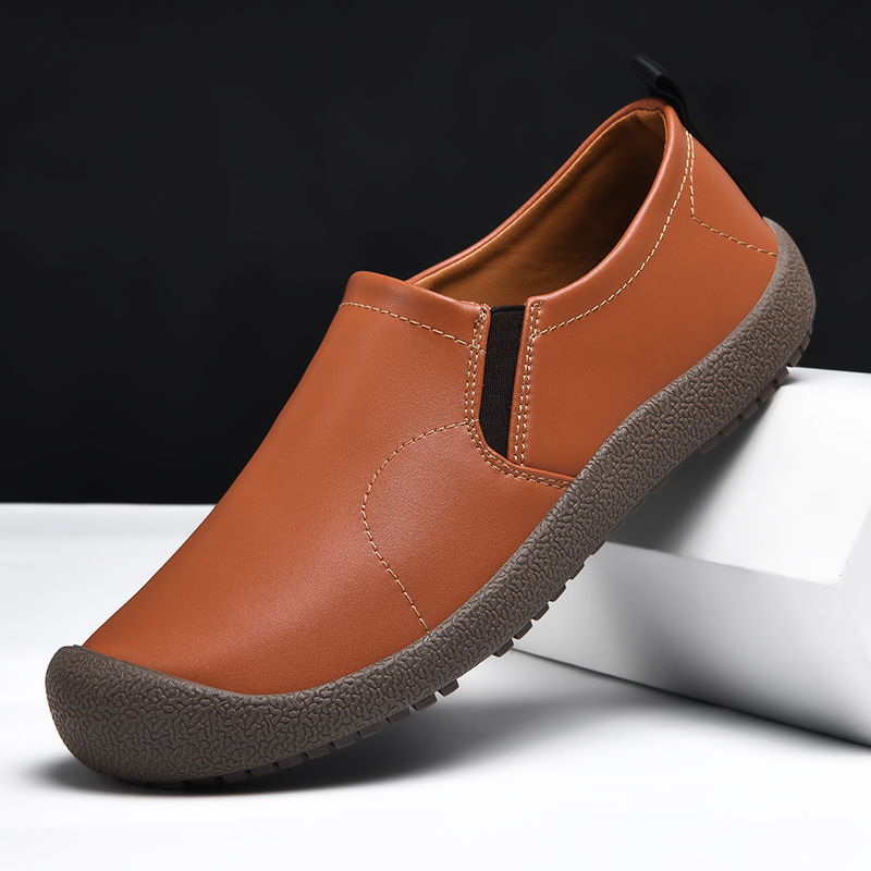 Mens Leather Slip On Hiking Outdoor Waterproof Causal Loafers Work Walking Shoes
