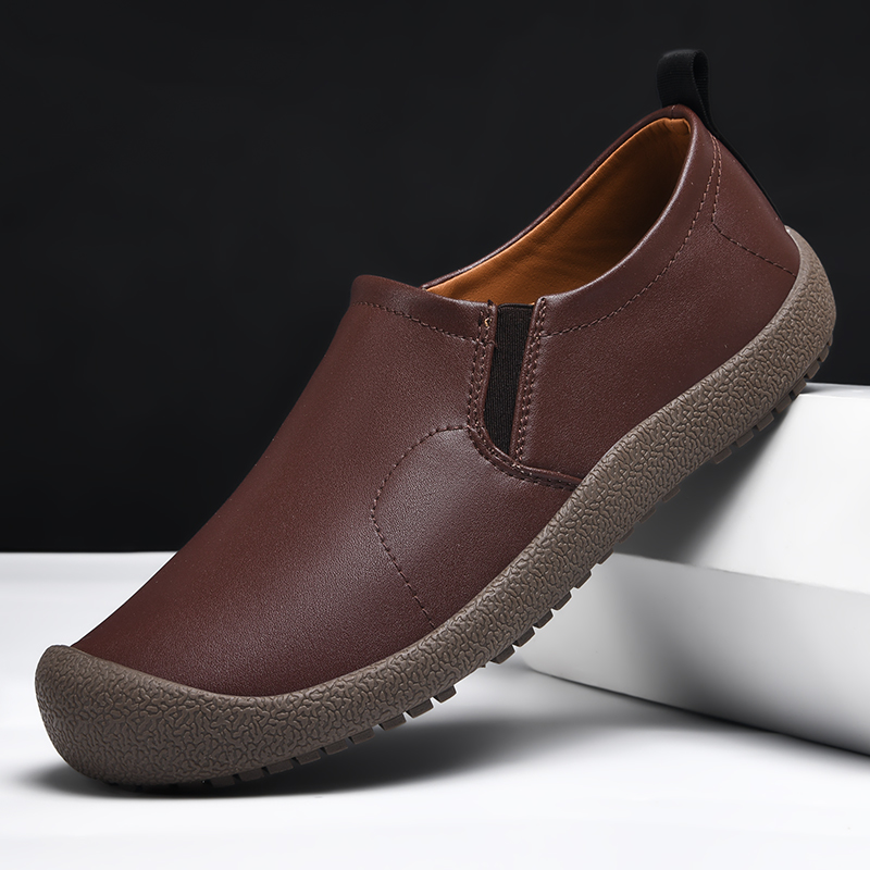 Mens Leather Slip On Hiking Outdoor Waterproof Causal Loafers Work Walking Shoes