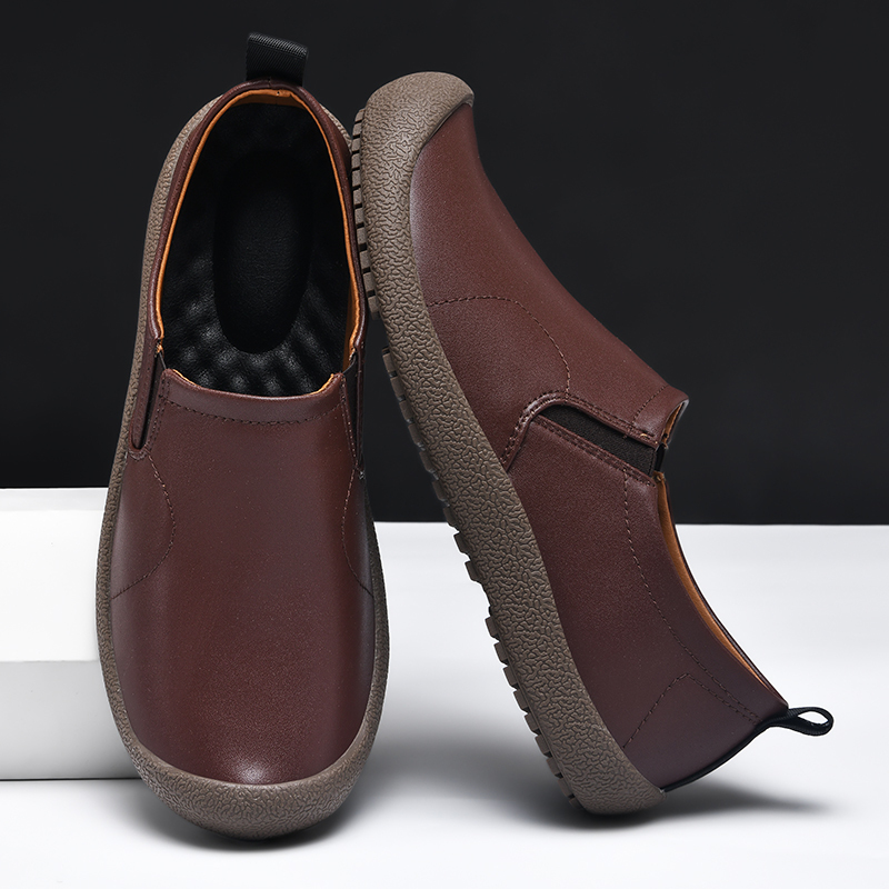 Mens Leather Slip On Hiking Outdoor Waterproof Causal Loafers Work Walking Shoes
