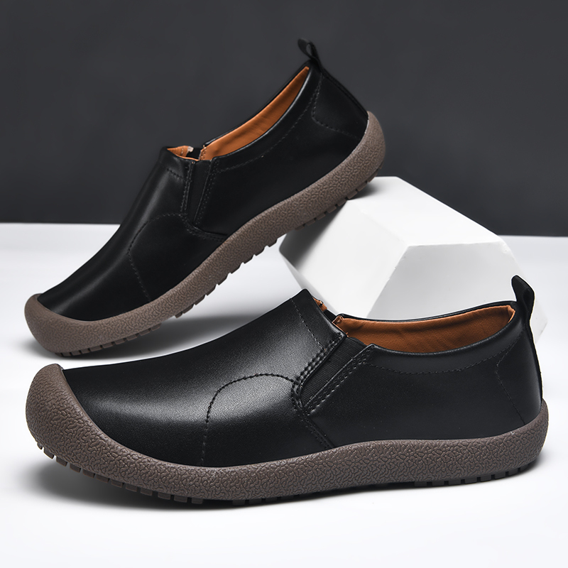 Mens Leather Slip On Hiking Outdoor Waterproof Causal Loafers Work Walking Shoes