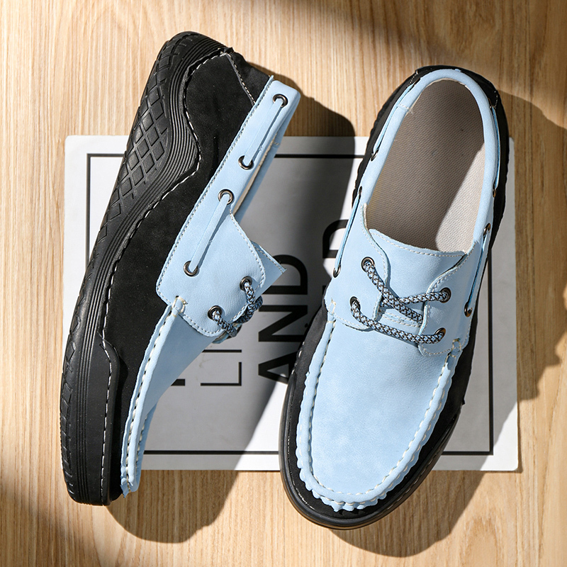 Men's Leather Loafers & Slip-Ons Moccasin Lace Up Loafers Retro Round Toe Leather Comfortable Driving Shoes Fashionable Color Blocked Non-Slip Walking Shoes