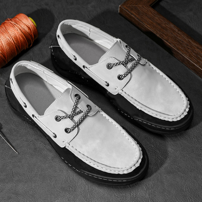 Men's Leather Loafers & Slip-Ons Moccasin Lace Up Loafers Retro Round Toe Leather Comfortable Driving Shoes Fashionable Color Blocked Non-Slip Walking Shoes