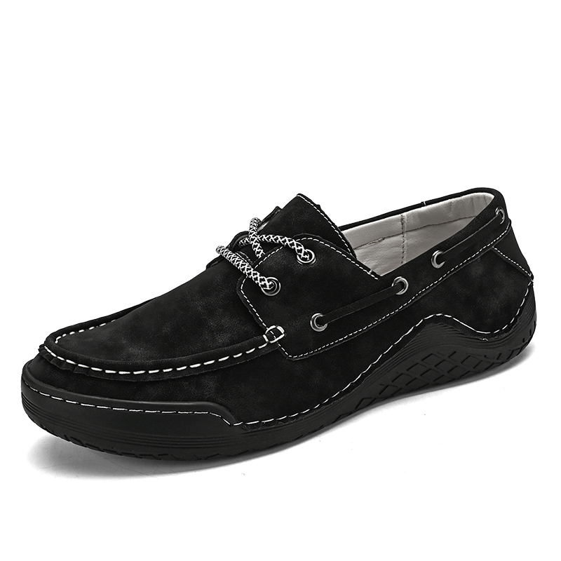Men's Leather Loafers & Slip-Ons Moccasin Lace Up Loafers Retro Round Toe Leather Comfortable Driving Shoes Fashionable Color Blocked Non-Slip Walking Shoes