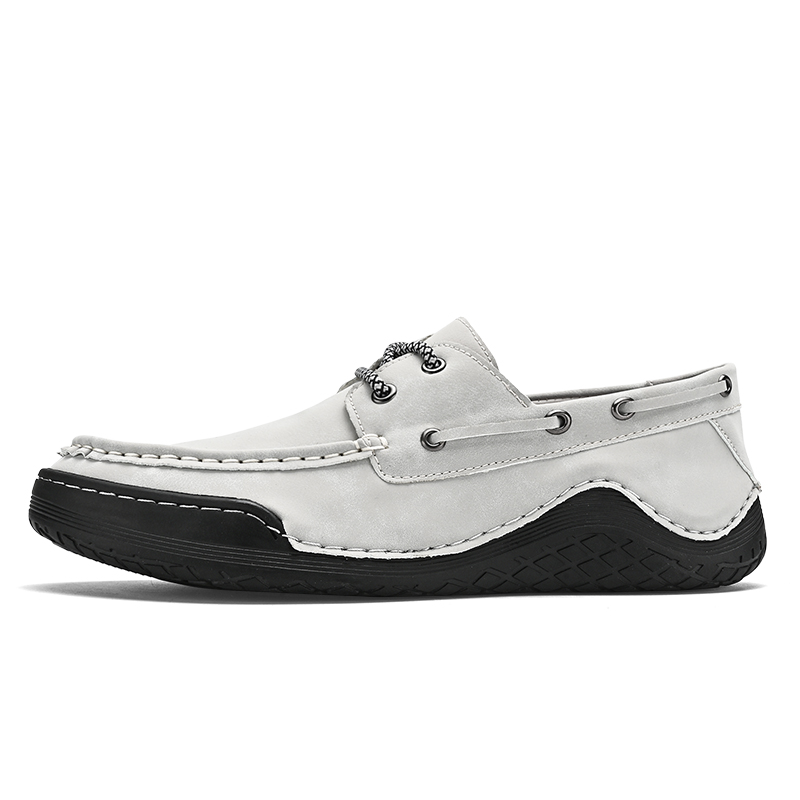 Men's Leather Loafers & Slip-Ons Moccasin Lace Up Loafers Retro Round Toe Leather Comfortable Driving Shoes Fashionable Color Blocked Non-Slip Walking Shoes