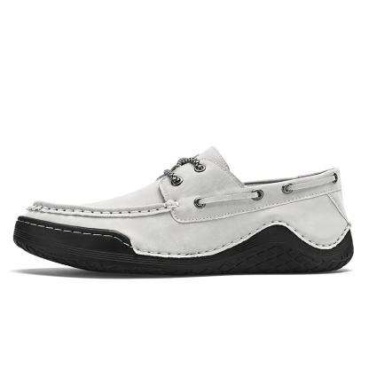 Men's Leather Loafers & Slip-Ons Moccasin Lace Up Loafers Retro Round Toe Leather Comfortable Driving Shoes Fashionable Color Blocked Non-Slip Walking Shoes