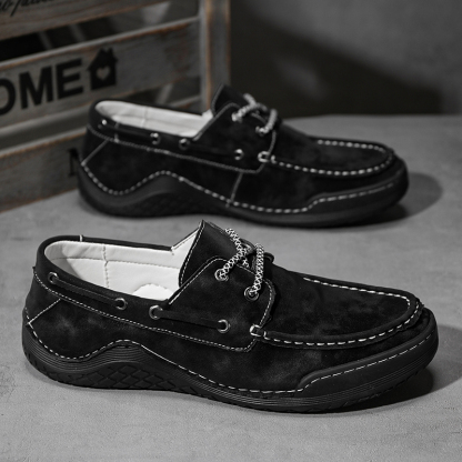 Men's Leather Loafers & Slip-Ons Moccasin Lace Up Loafers Retro Round Toe Leather Comfortable Driving Shoes Fashionable Color Blocked Non-Slip Walking Shoes