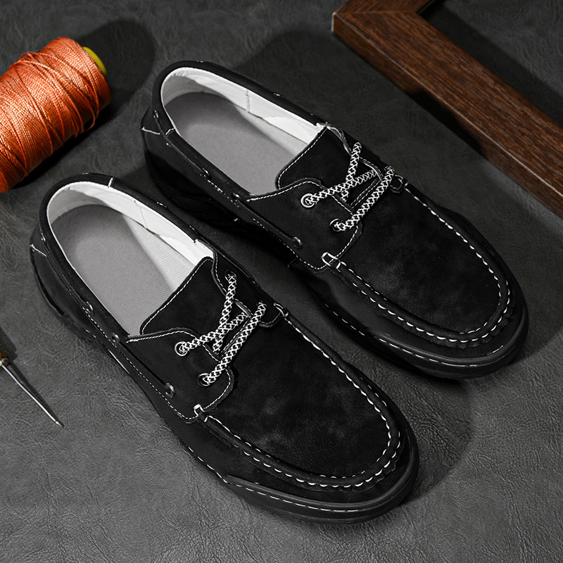 Men's Leather Loafers & Slip-Ons Moccasin Lace Up Loafers Retro Round Toe Leather Comfortable Driving Shoes Fashionable Color Blocked Non-Slip Walking Shoes