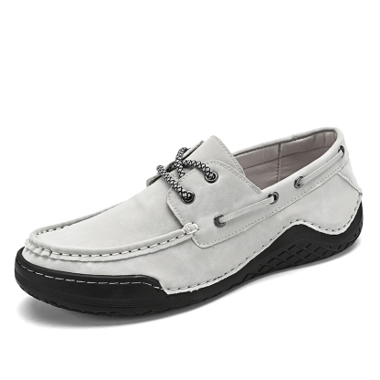 Men's Leather Loafers & Slip-Ons Moccasin Lace Up Loafers Retro Round Toe Leather Comfortable Driving Shoes Fashionable Color Blocked Non-Slip Walking Shoes