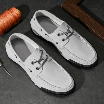 Men's Leather Loafers & Slip-Ons Moccasin Lace Up Loafers Retro Round Toe Leather Comfortable Driving Shoes Fashionable Color Blocked Non-Slip Walking Shoes