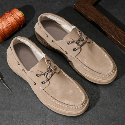 Men's Leather Loafers & Slip-Ons Moccasin Lace Up Loafers Retro Round Toe Leather Comfortable Driving Shoes Fashionable Color Blocked Non-Slip Walking Shoes