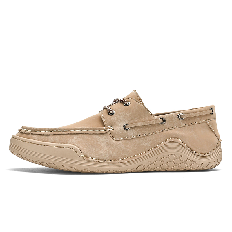 Men's Leather Loafers & Slip-Ons Moccasin Lace Up Loafers Retro Round Toe Leather Comfortable Driving Shoes Fashionable Color Blocked Non-Slip Walking Shoes