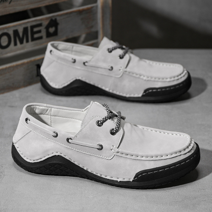 Men's Leather Loafers & Slip-Ons Moccasin Lace Up Loafers Retro Round Toe Leather Comfortable Driving Shoes Fashionable Color Blocked Non-Slip Walking Shoes