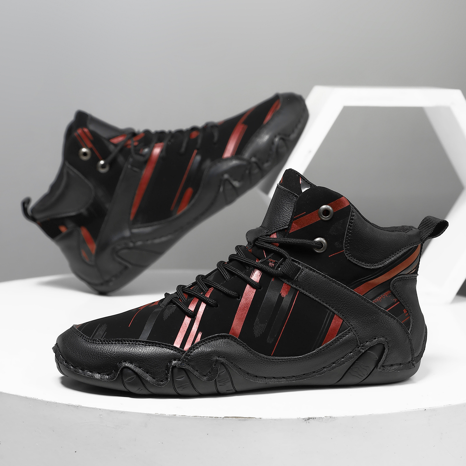 Men's Casual Leather Sneakers Fashion Chukka Boots Lightweight Dress Boots Lace Up Walking Driving Shoes