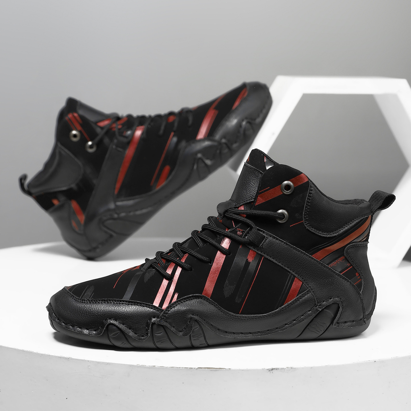 Men's Casual Leather Sneakers Fashion Chukka Boots Lightweight Dress Boots Lace Up Walking Driving Shoes