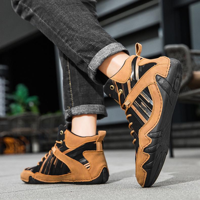 Men's Casual Leather Sneakers Fashion Chukka Boots Lightweight Dress Boots Lace Up Walking Driving Shoes