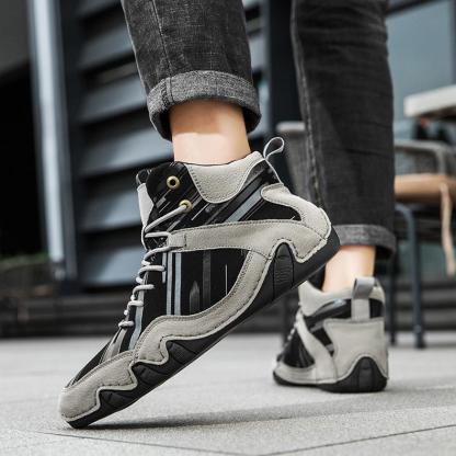 Men's Casual Leather Sneakers Fashion Chukka Boots Lightweight Dress Boots Lace Up Walking Driving Shoes