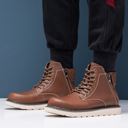 Men's Work Boots, 6 Inch Soft Toe Boot, Wedge Sole, Arch Support Anti-Fatigue Shoes, Water Resistant Leather EH Safety Boots