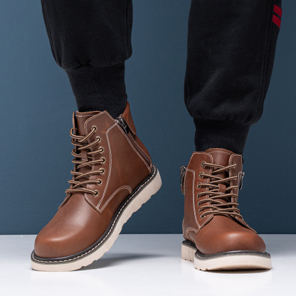 Men's Work Boots, 6 Inch Soft Toe Boot, Wedge Sole, Arch Support Anti-Fatigue Shoes, Water Resistant Leather EH Safety Boots