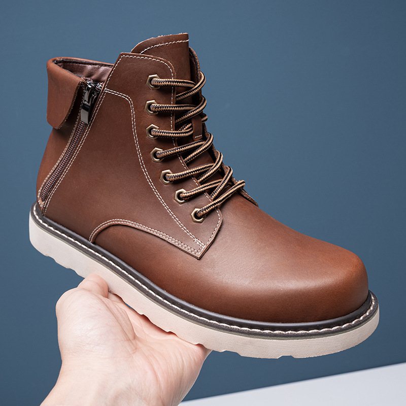 Men's Work Boots, 6 Inch Soft Toe Boot, Wedge Sole, Arch Support Anti-Fatigue Shoes, Water Resistant Leather EH Safety Boots