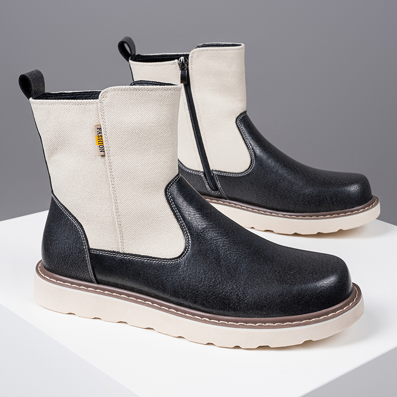 Western Boots - Men’s Square Toe Work Boot,Pull On Leather Wellington Boots,Durable Classic Slip Resistant Soft Toe Cowboy Boot