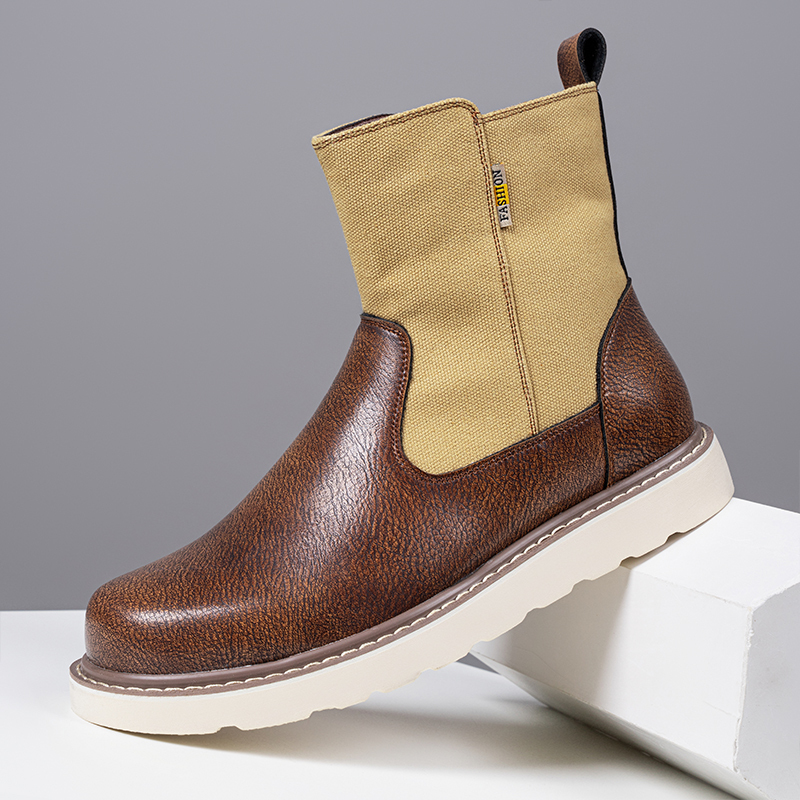 Western Boots - Men’s Square Toe Work Boot,Pull On Leather Wellington Boots,Durable Classic Slip Resistant Soft Toe Cowboy Boot