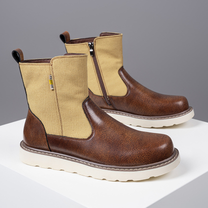 Western Boots - Men’s Square Toe Work Boot,Pull On Leather Wellington Boots,Durable Classic Slip Resistant Soft Toe Cowboy Boot